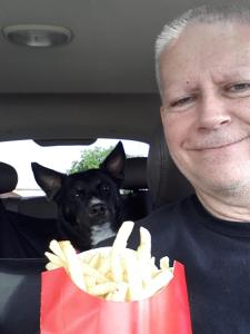 Sharing a large order of fries with Callie